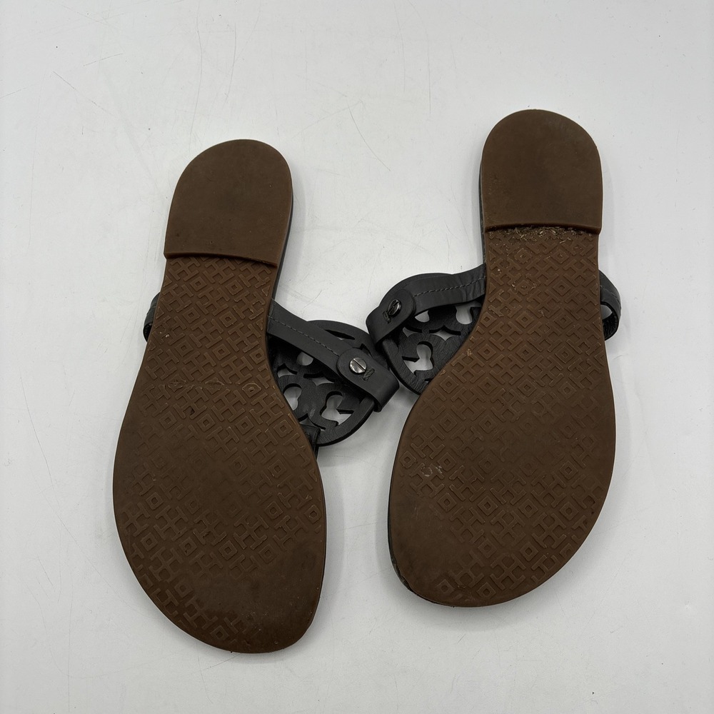 Tory Burch Miller Sandals Women's 7 M Dark Gray Leather Flats Thong - Picture 10 of 12